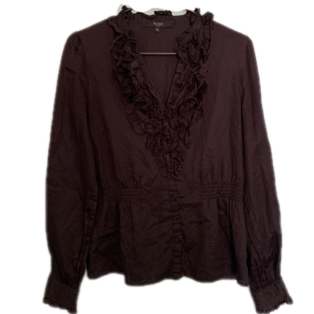 Hallhuber Trend black 💯% baumwolle ruffle front long sleeve blouse Sz38.